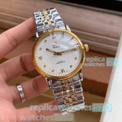 Replica Omega De Ville Automatic Watch - White Dial 2-Tone Watch Band